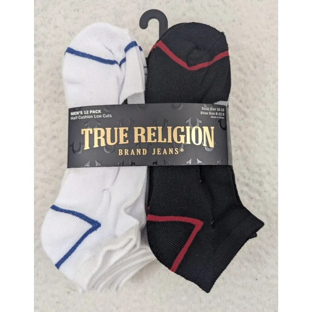 True Religion Brand Jeans 12 Pack Mens Socks Half Cushion Low Cuts Sz 10-13
